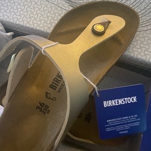 Gold gizeh Birkenstocks. Brand new in box. Size 36